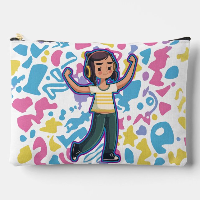 Girl with headphones flexing confident and relax accessory pouch (Front)