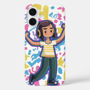 Girl with headphones flexing confident and relax iPhone 16 case