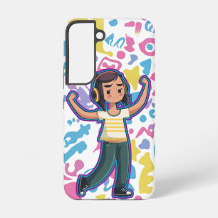 Girl with headphones flexing confident and relax samsung galaxy case
