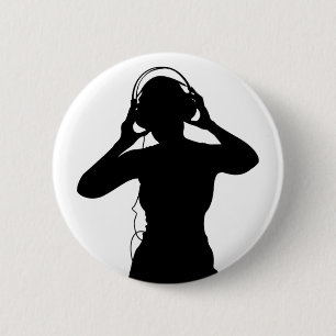 Girl with Headphones in Silhouette 6 Cm Round Badge