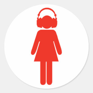 Girl with headphones sticker - red