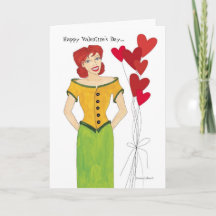 Girl with Heart Ballons Valentine Card