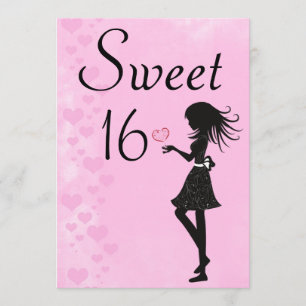 Girl with Hearts Pink Sweet 16 Birthday Invitation