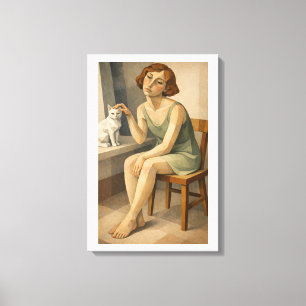 GIRL WITH HER CAT CANVAS PRINT