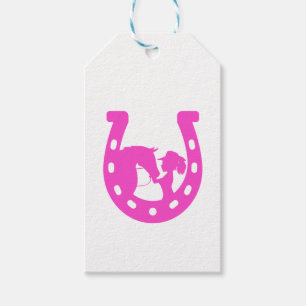 Girl with Horse and Western Hat Hot Pink Horseshoe Gift Tags