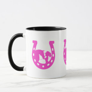 Girl with Horse and Western Hat Hot Pink Horseshoe Mug
