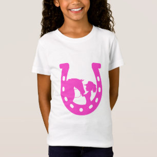 Girl with Horse and Western Hat Hot Pink Horseshoe T-Shirt