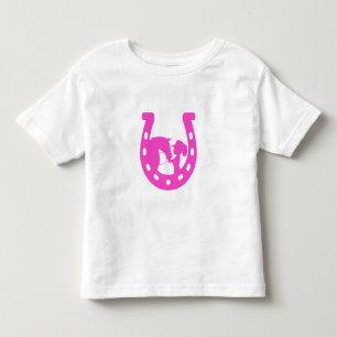 Girl with Horse and Western Hat Hot Pink Horseshoe Toddler T-Shirt