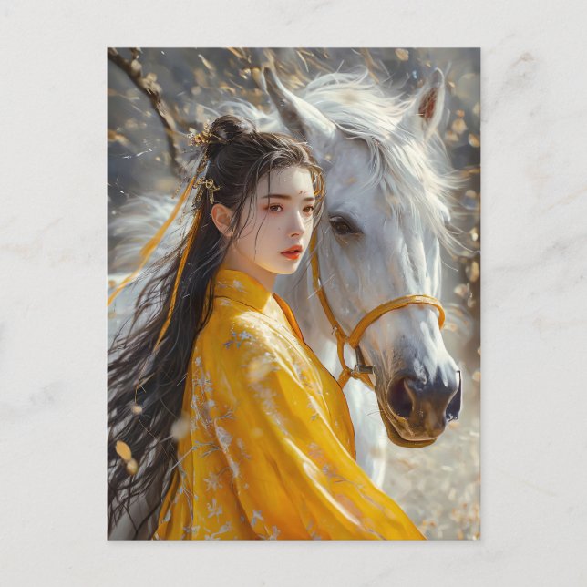 Girl with Horse Chinese Zodiac Art Postcard (Front)