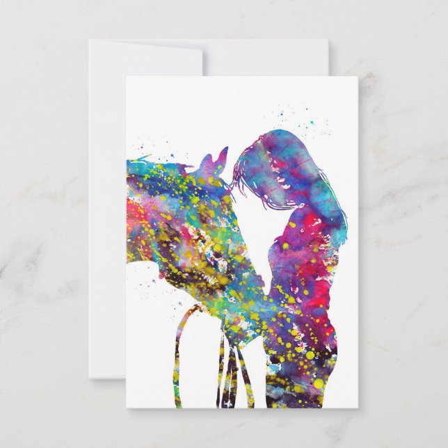 Girl With Horse Colourful RSVP Card (Front)