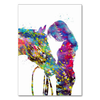 Girl With Horse Colourful Table Number
