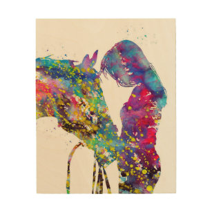 Girl With Horse Colourful Wood Wall Art