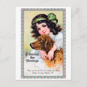 Girl with Irish Setter Dog, Saint Patrick's Day Postcard