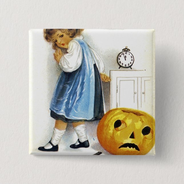 Girl with Jack o' Lantern 15 Cm Square Badge (Front)