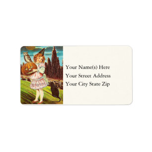 Girl With Jack O Lantern Vintage Address Label