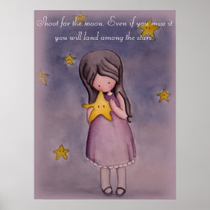 Girl with Kawaii Stars Inspirational Poster