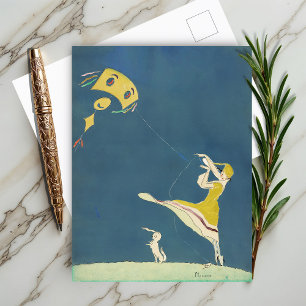 Girl with kite and dog (1917)  postcard