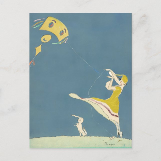 Girl With Kite And Dog Postcard (Front)