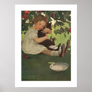 Girl with Kitten Poster