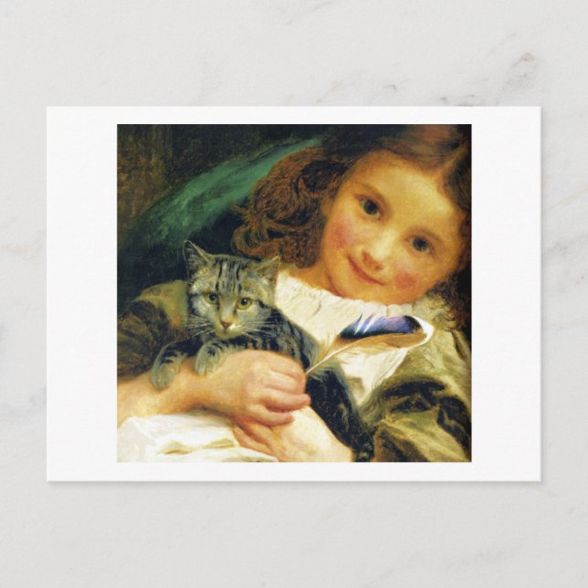 Girl with Kitten, Sophie Anderson Postcard (Front)