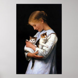 Girl with Kittens, Albert Anker Poster