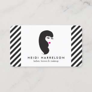 Girl with Lashes Black and White Stripes Beauty Business Card