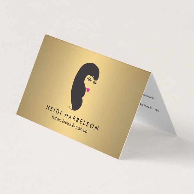 Girl with Lashes Faux Gold Aftercare  Business Card (Front)