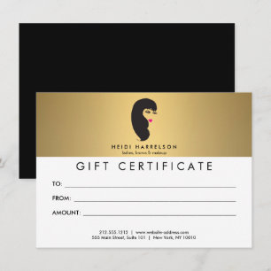 Girl with Lashes Faux Gold Gift Certificate