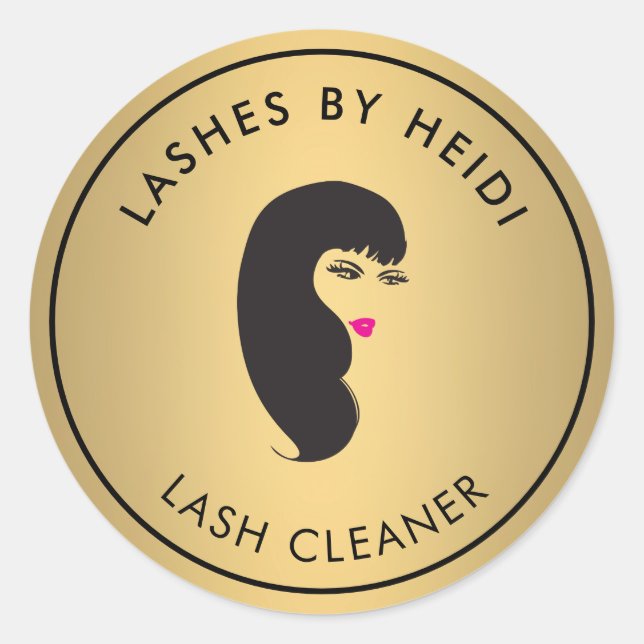 Girl with Lashes on Faux Gold Lash Cleaner Classic Round Sticker (Front)