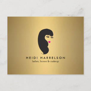 Girl with Lashes on Faux Gold Postcard