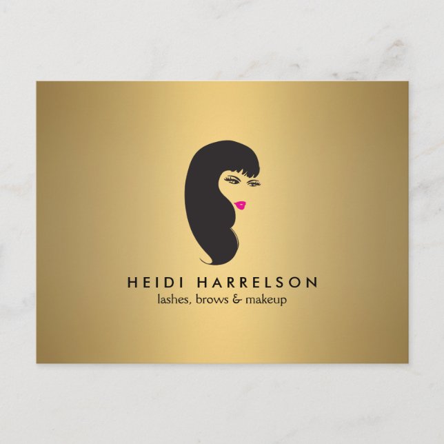 Girl with Lashes on Faux Gold Postcard (Front)