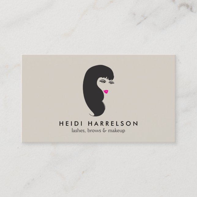 Girl with Lashes on Tan Beauty Business Card (Front)