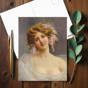 Girl with Lilacs, Achille Beltrame Art  Postcard