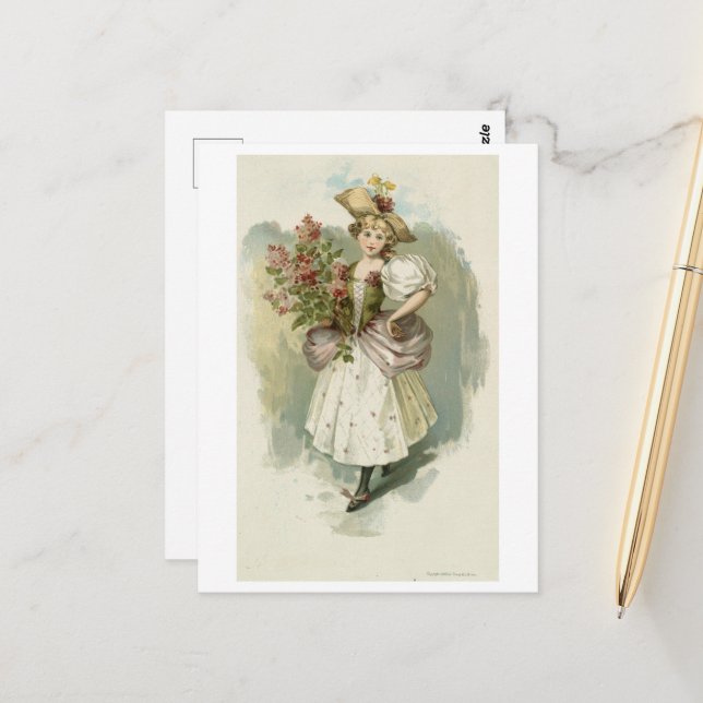 Girl with Lilacs, Louis Prang  Postcard (Front/Back In Situ)