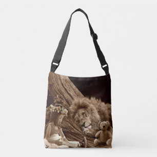 Girl with Lion and Teddy Bear Crossbody Bag