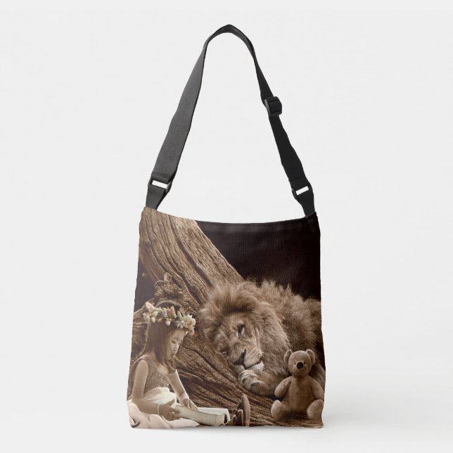 Girl with Lion and Teddy Bear Crossbody Bag (Front)