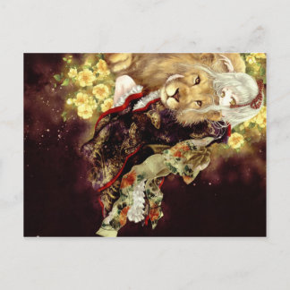 girl with lion anime postcard