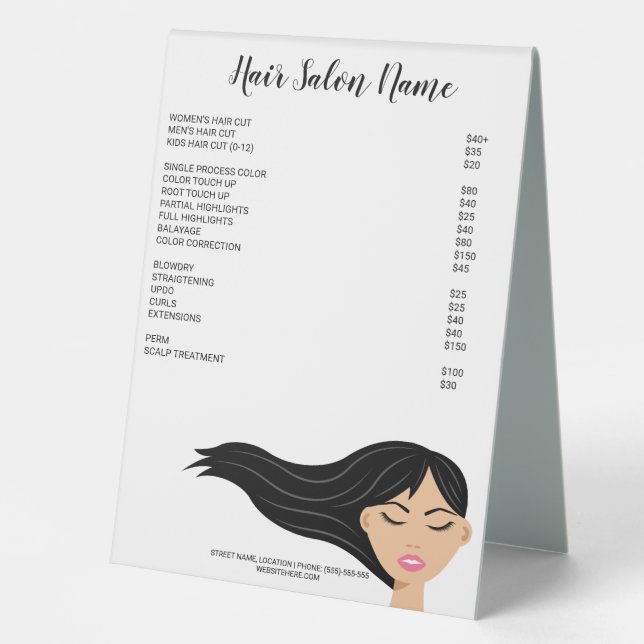 Girl With Long Black Flowing Hair Hairdresser Menu (Front)