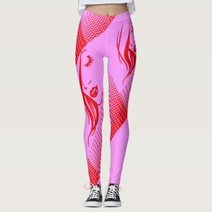 Girl With Long Hair On Pink With Red Leggings
