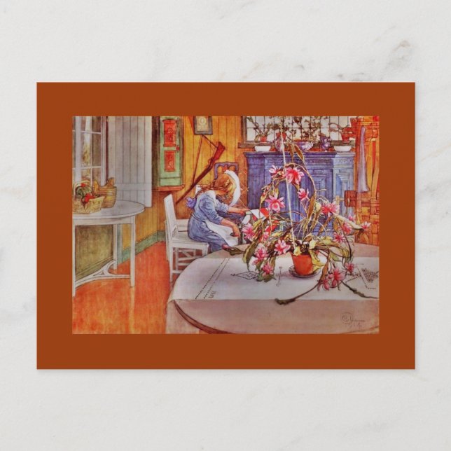 Girl with Loom and Flowers Postcard (Front)