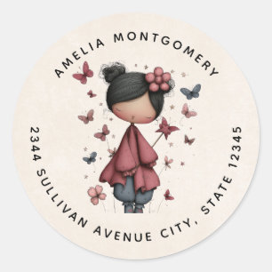 Girl with Magic Wand and Butterflies - Address Classic Round Sticker