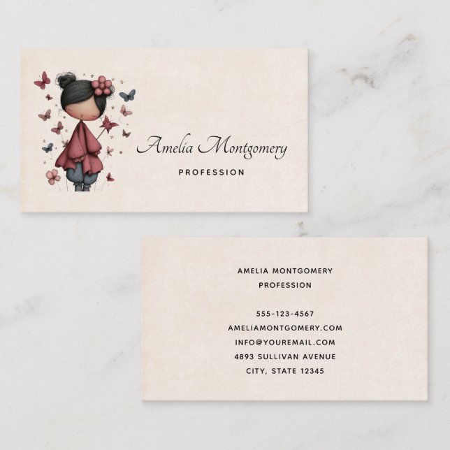 Girl with Magic Wand and Butterflies Business Card (Front/Back)