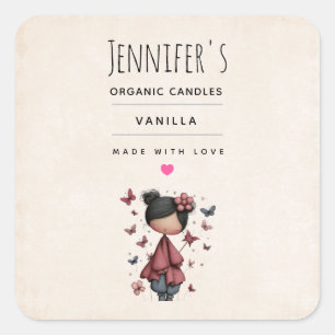 Girl with Magic Wand and Butterflies Business Square Sticker