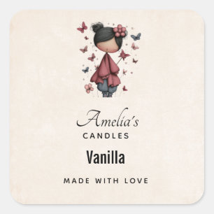 Girl with Magic Wand and Butterflies Candle Square Sticker