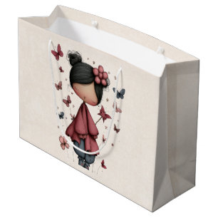 Girl with Magic Wand and Butterflies Cute Large Gift Bag