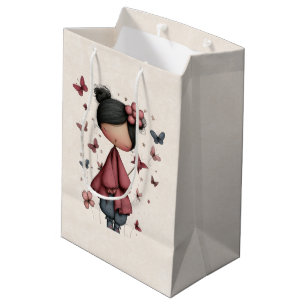 Girl with Magic Wand and Butterflies Cute Medium Gift Bag