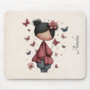 Girl with Magic Wand and Butterflies Cute Mouse Mat