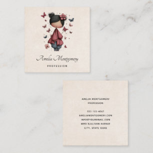 Girl with Magic Wand and Butterflies Square Business Card