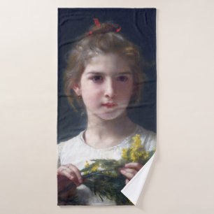 Girl with Mimosa, Bouguereau Bath Towel