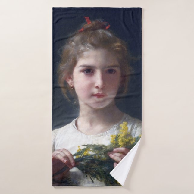 Girl with Mimosa, Bouguereau Bath Towel (Bath Towel)